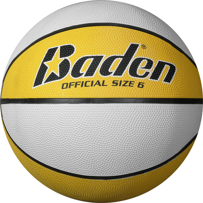 Baden Two-Tone Rubber Basketball Yellow/White - Size 6 - Front View (28.5") (BR6-705)