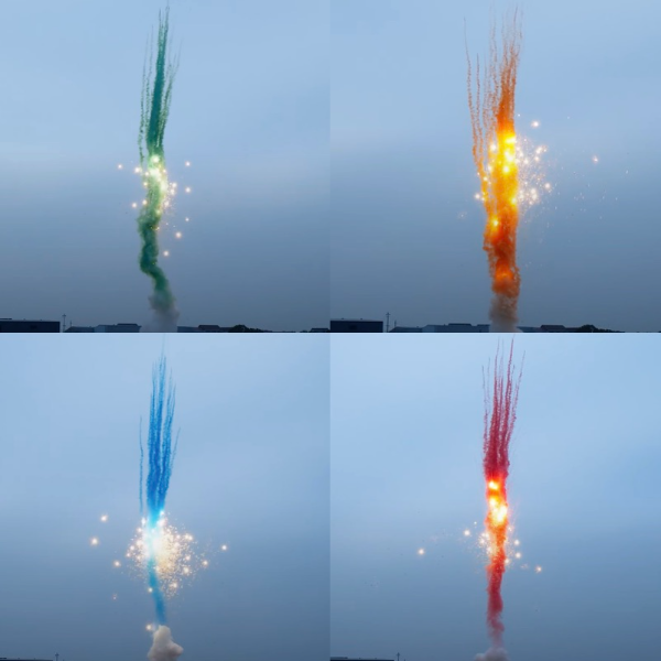 Asst: 25S Green/Orange/Blue/Red Smoke Tail To Salute (Simul)