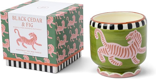 Paddywax Scented Candles Dopo Hand-Painted Ceramic Luxury Artisan Candle Tiger - Black Cedar & Fig