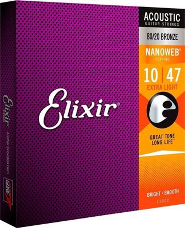 Elixir 11002 | Acoustic 80/20 Bronze Extra Light Nanoweb 10's