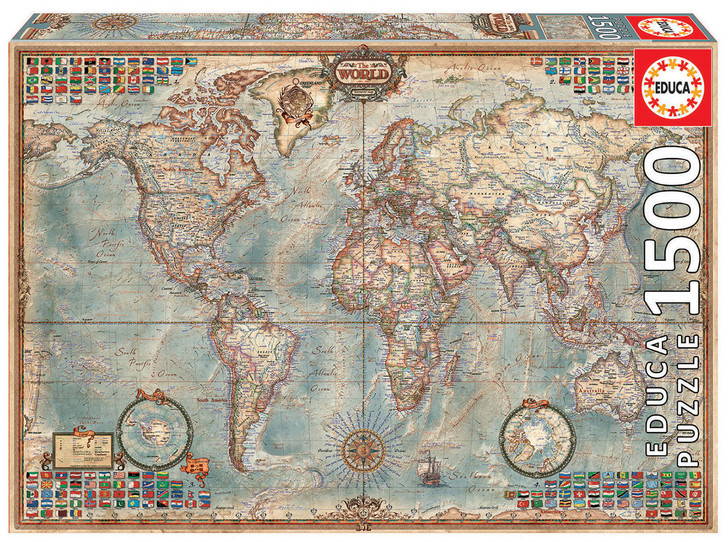 Educa Political Map of the World Brown 1500 Piece Jigsaw Puzzle