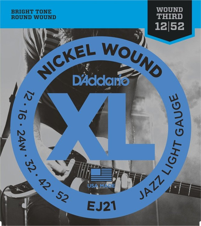 D'Addario EJ21 Nickel Jazz Light Electric Guitar Strings (Wound 3rd)