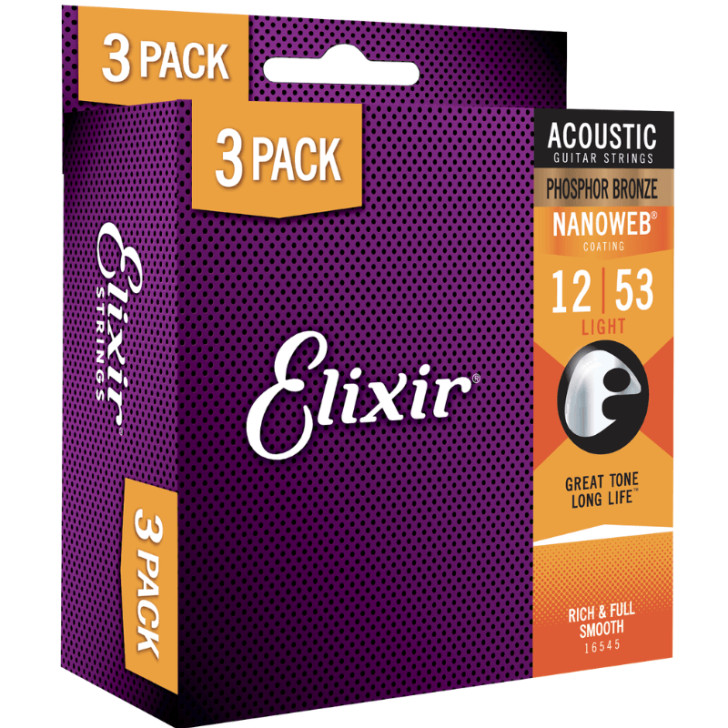 Elixir 3 Pack Acoustic Phosphor Bronze 12/53 Light