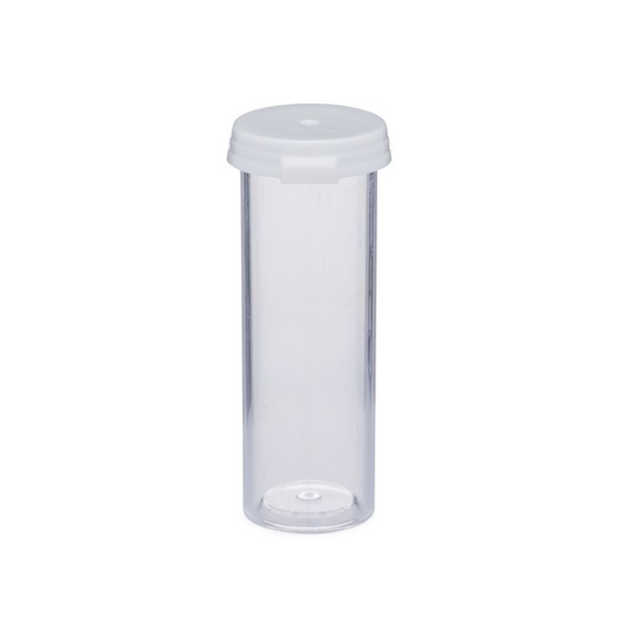 Vial, polystyrene and plastic, clear and white, 1-1/2 x 1-inch small vial  with snap on cap. Sold per pkg of 6. - Fire Mountain Gems and Beads
