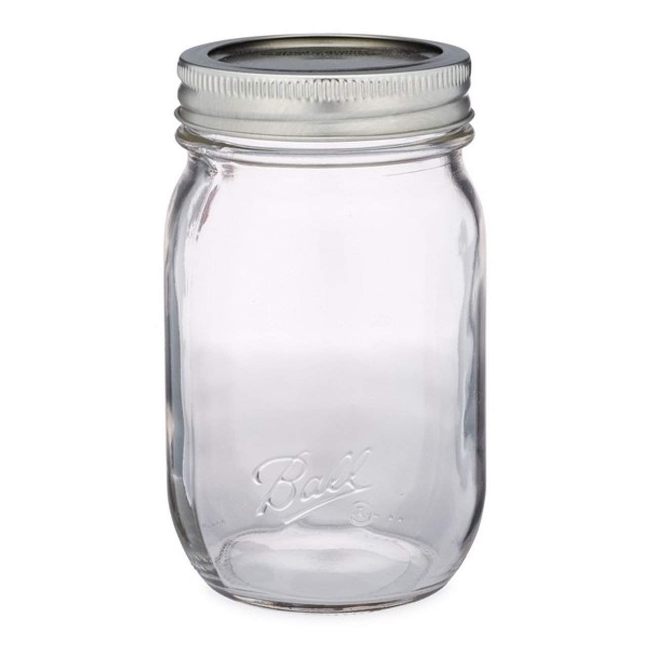 Ball 16 oz Clear Glass Regular Mouth Smooth Sided Mason Jars (Silver Vacuum  Seal Lid) - 6790B01