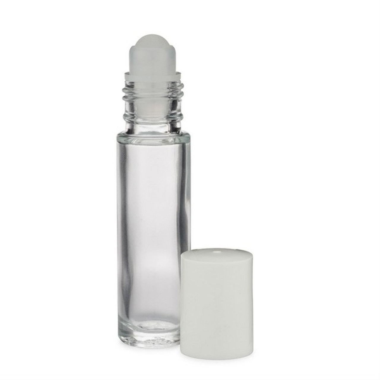 0.33 oz Clear Glass Oblong Roll-On Bottles (White PP Cap) - Clear Type I