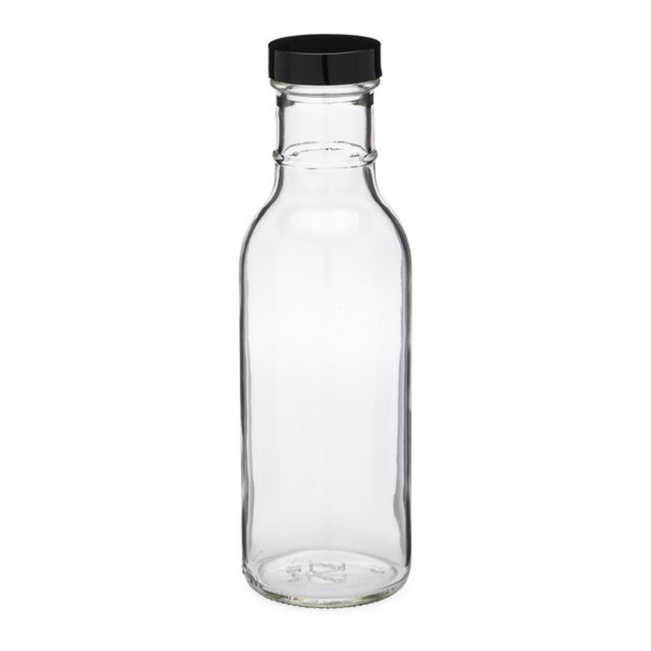 12 oz Clear Glass Ring Neck Sauce Bottles w/ 38-400 (12/Case)