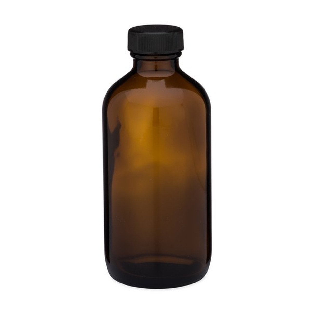 8 oz Amber Glass Boston Round Bottle (Black Cap)