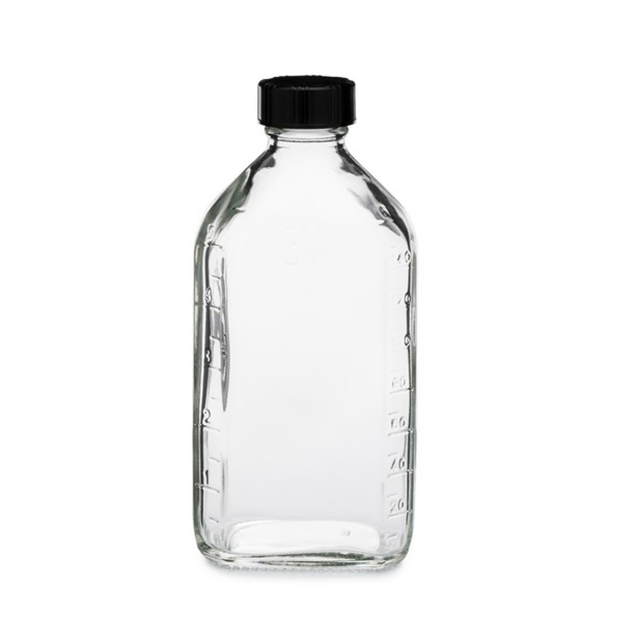 Clear Glass Jars, Black Solid Polyethylene Lined Caps, 6oz, case/24