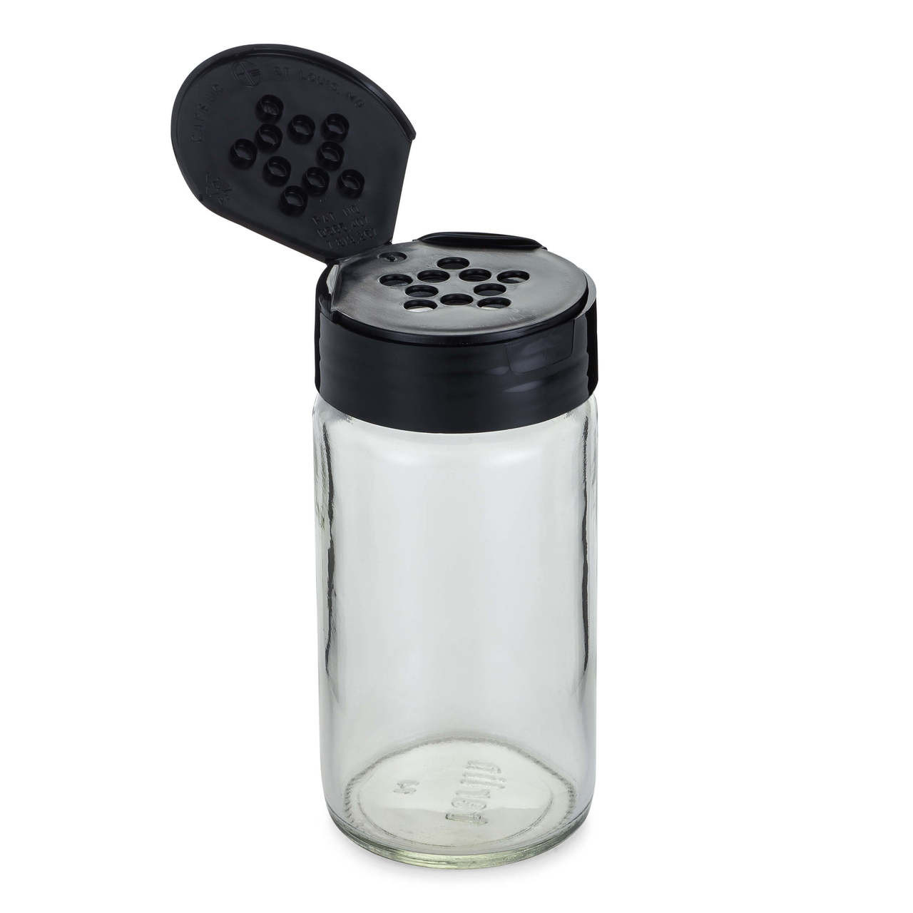 Clear Glass Square Spice Jar with Black Two Sided Sifter - 4 oz / 120 ml (Shaker holes/pour Open)