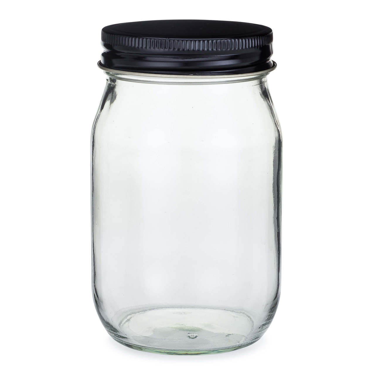 12oz Clear Glass General Purpose Jars (Black Metal Cap) - 12/Case, Clear Type III 70-G450