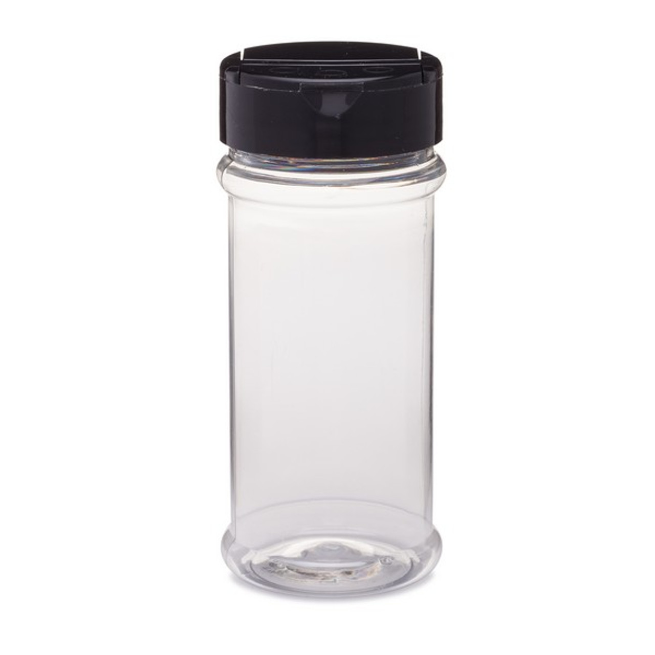 8 oz Clear PET Plastic Spice Jars Black Spoon Sift Cap 2310B45BLK