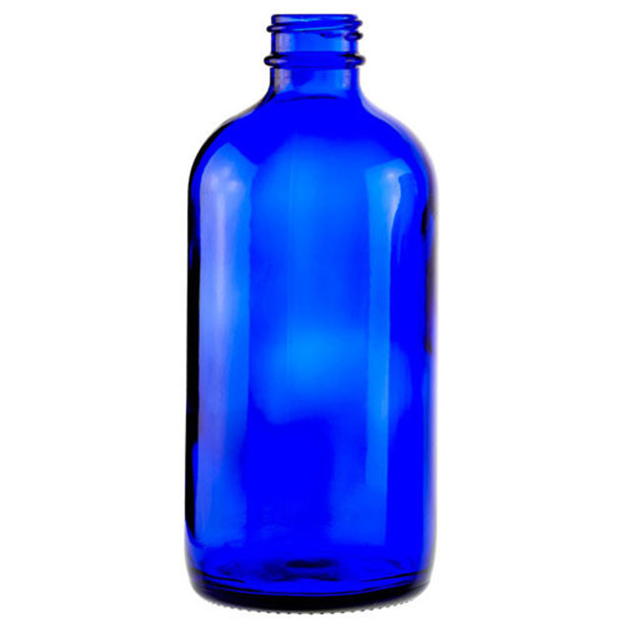 8 oz Blue Glass Boston Round Bottle 28-400 Neck Finish