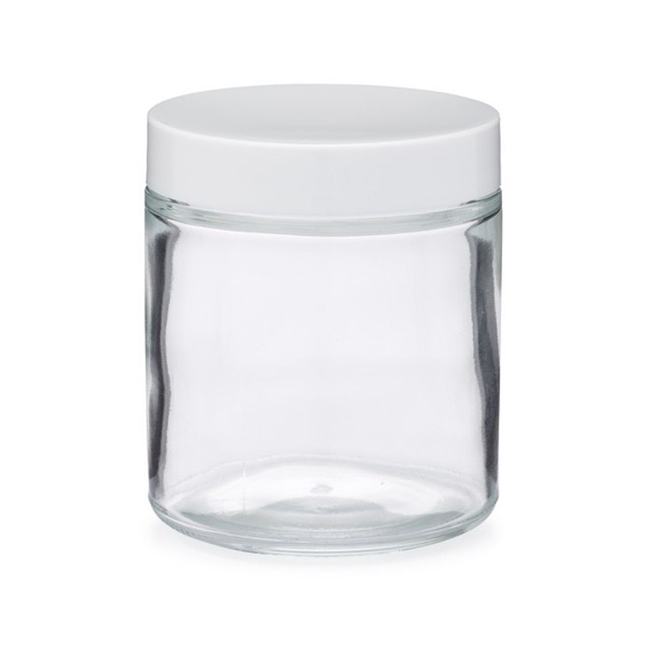 16 oz Clear Straight Sided Glass Jar with White Plastic Lid
