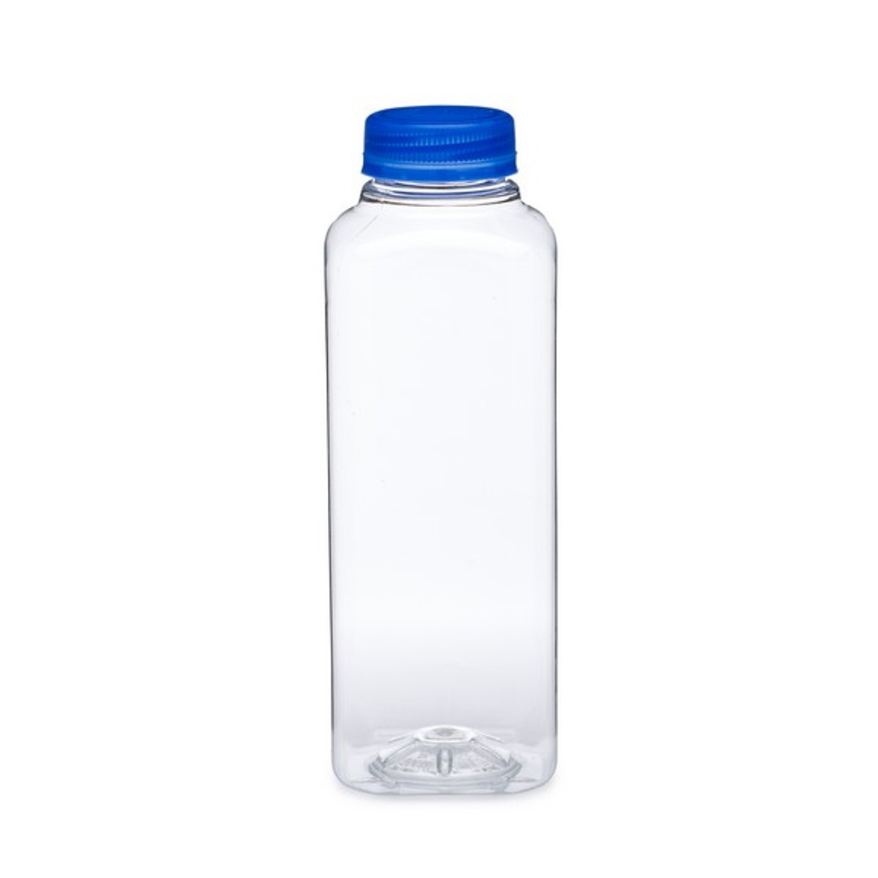 16oz Clear PET Square Beverage Bottles (Blue Cap) | Berlin