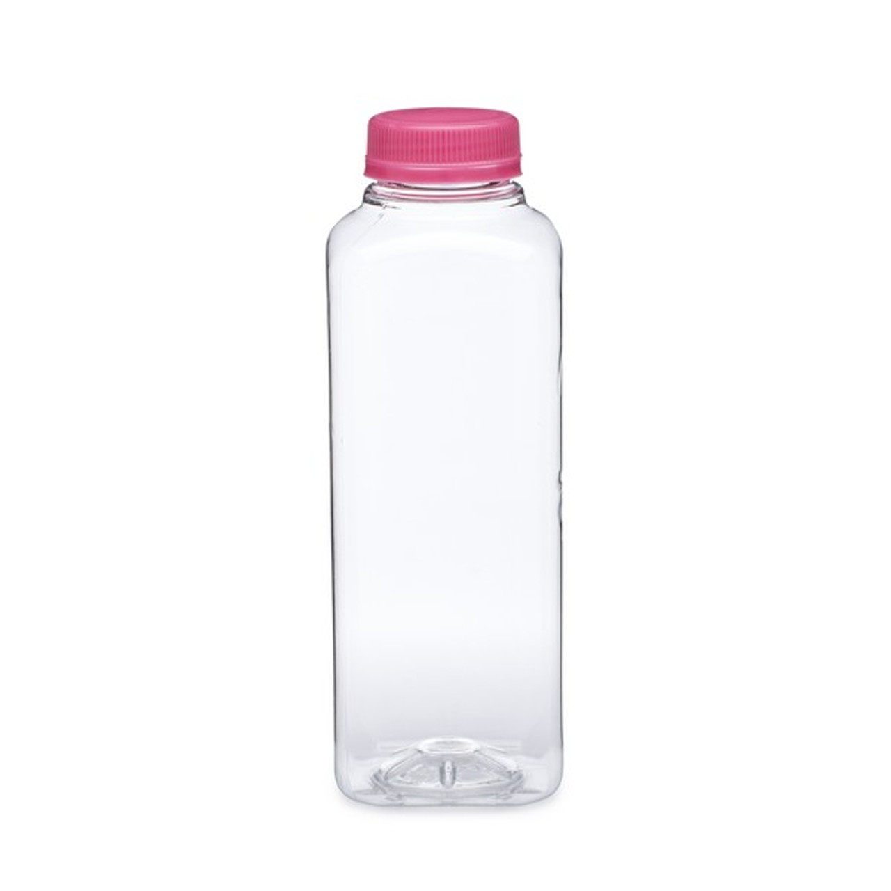 16oz Clear PET Square Beverage Bottles (Pink Cap) | Berlin