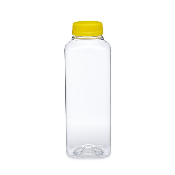 16oz Clear Pet Square Beverage Bottles Yellow Cap Berlin