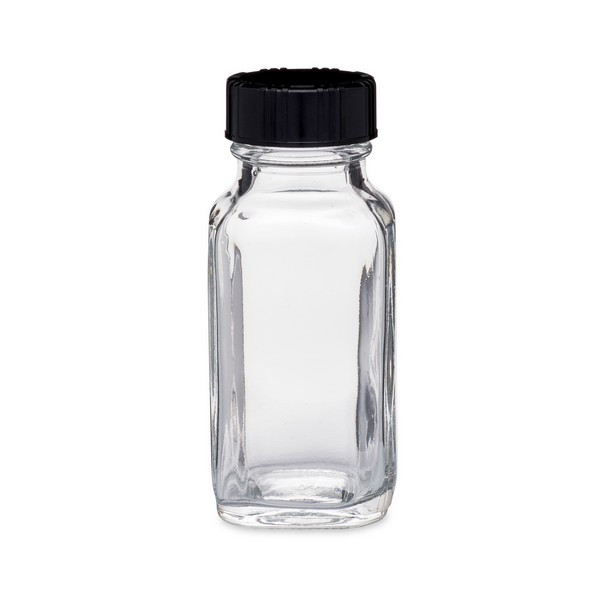 2 oz Clear Glass French Square Bottles (Black Cap) | Berlin