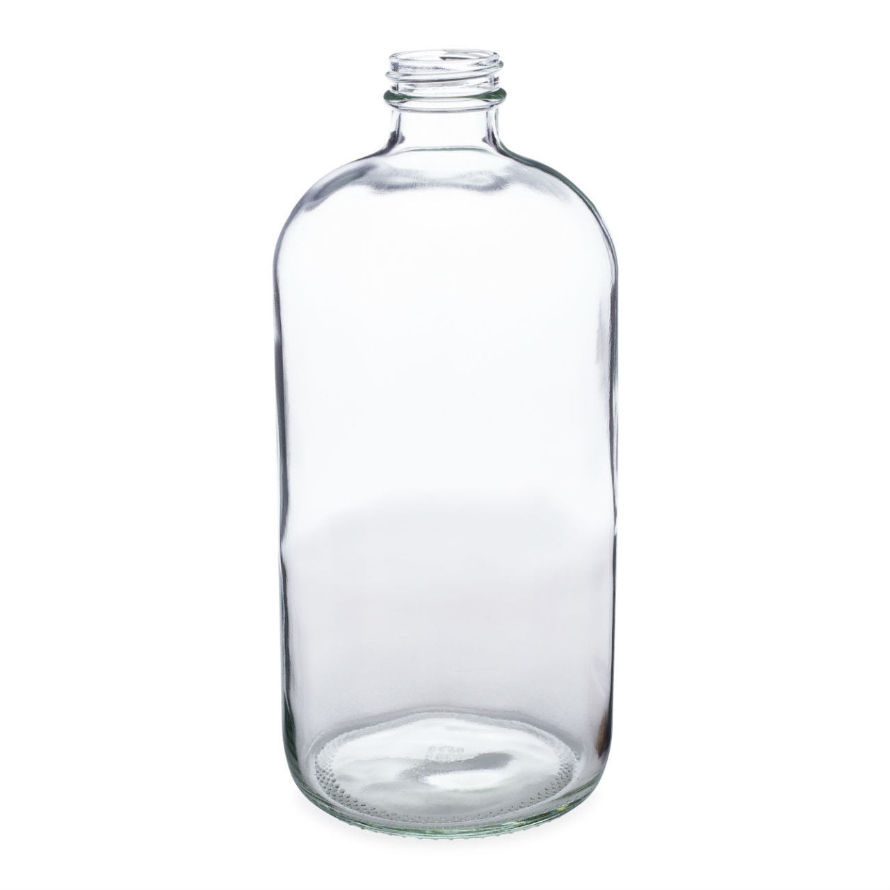 16 oz Clear Glass Boston Round Bottle with Black Cap