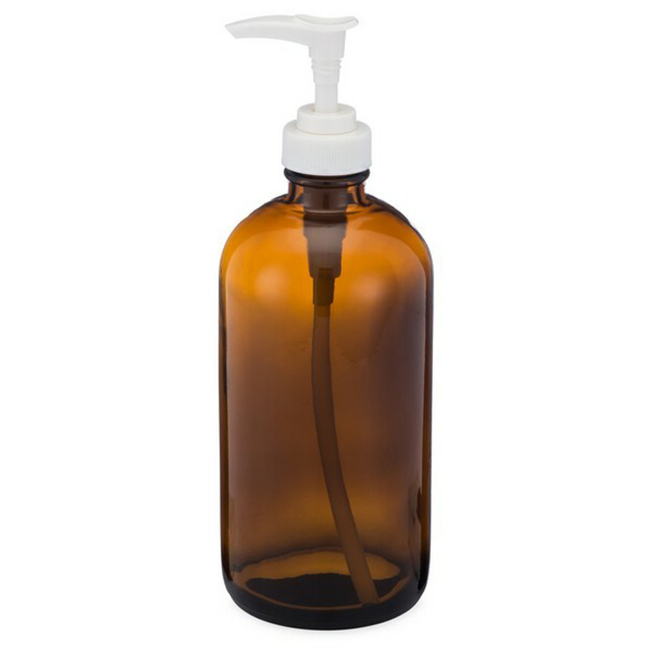 16oz Amber Glass Bottle with White Lotion Pump