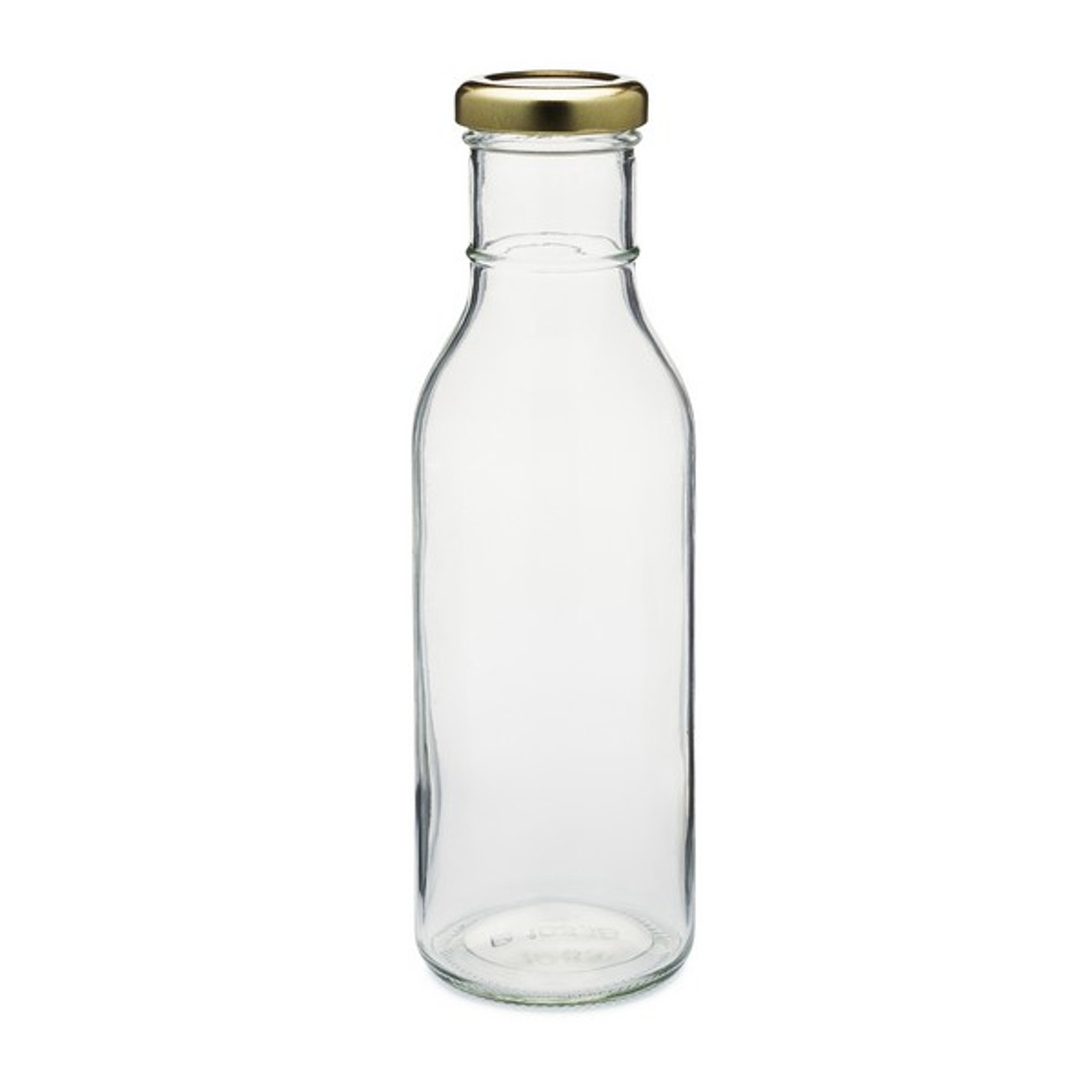 12 oz Clear Glass Barbeque Sauce Bottles w/ Gold Metal Lug Caps