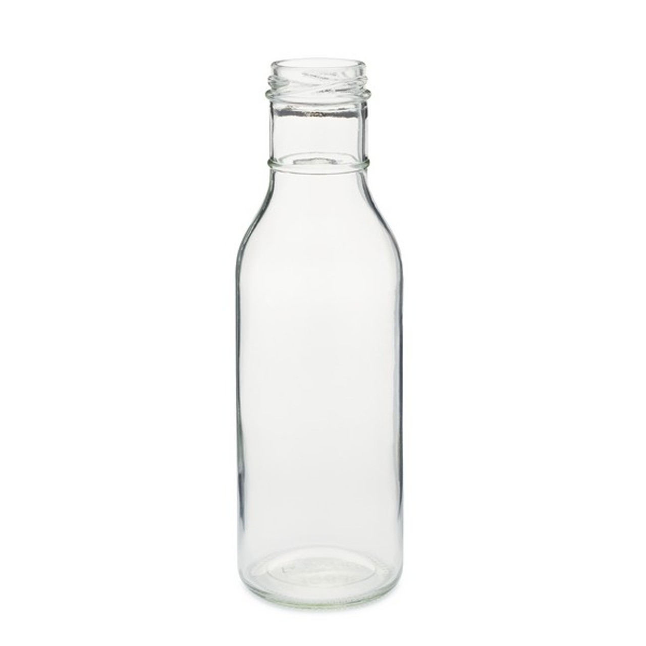 12 oz Clear Glass Ring Neck Sauce Bottles w/ 38-400 (12/Case)