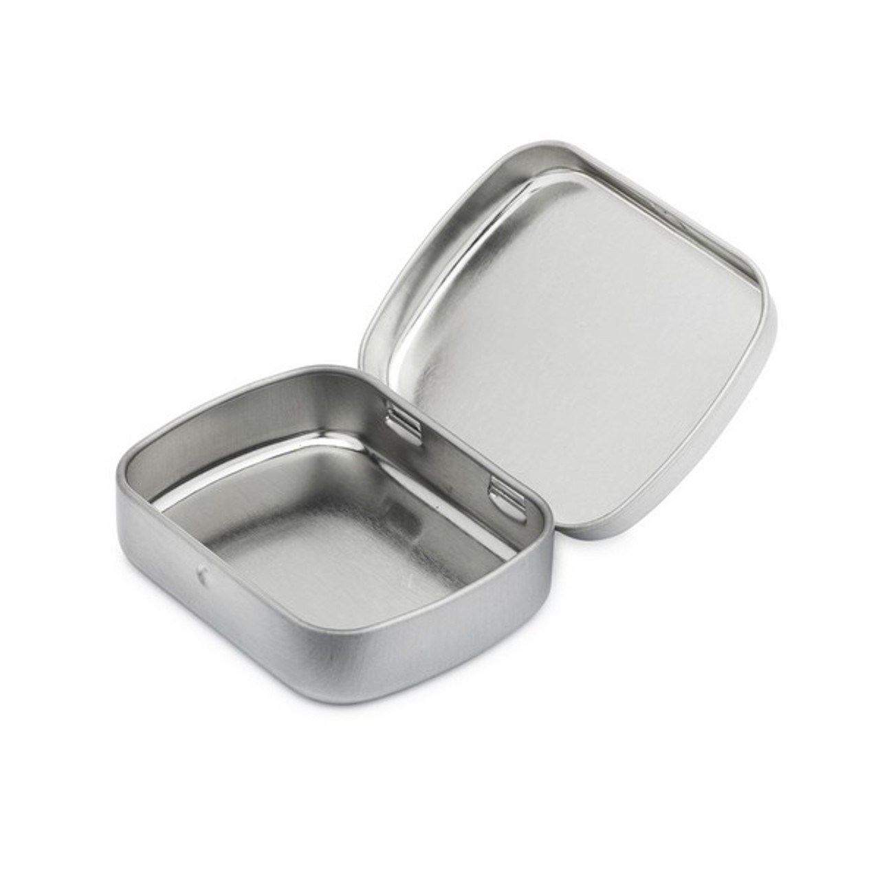 2.3in x 1.9in x 0.5in Hinged Lid Tins - Wholesale, 120/Case, Silver