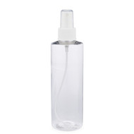 8 oz Clear PET Cylinder Round Bottle & White Fine Mist Sprayer - PC8AW