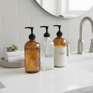 Similar item: 16 oz Amber Glass Boston Round Bottles (Black Lotion Pump) - 4864B92BLK