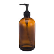 16 oz Amber Glass Boston Round Bottles (Black Lotion Pump) - 4864B92BLK