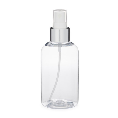 6 oz Clear PET Boston Round & Silver Atomizer - P-BC6AS