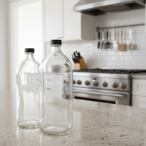Glass Vinegar Bottles with Black Phenolic Caps