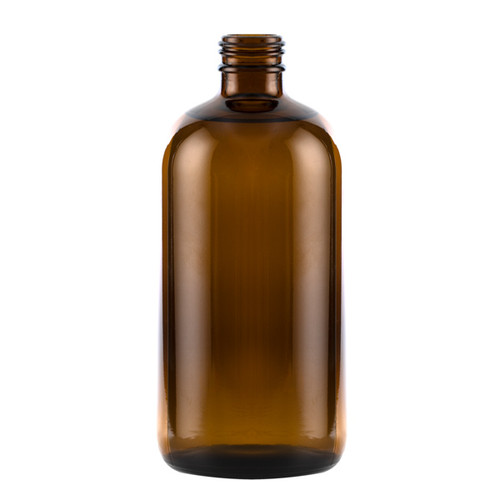 16 oz Amber Boston Round Glass Bottles (Cap Not Included) - 339084-K