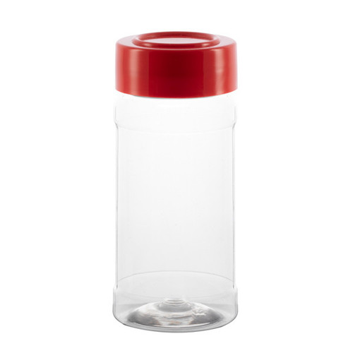 4 oz Clear PET Plastic Spice Jar (Red Cap) | Berlin - 320092R-K