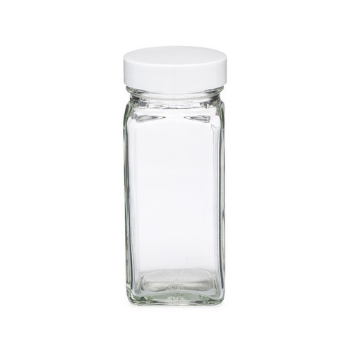 Product image of 4 oz Clear Square Spice Jar & White Lid - SP4SQ
