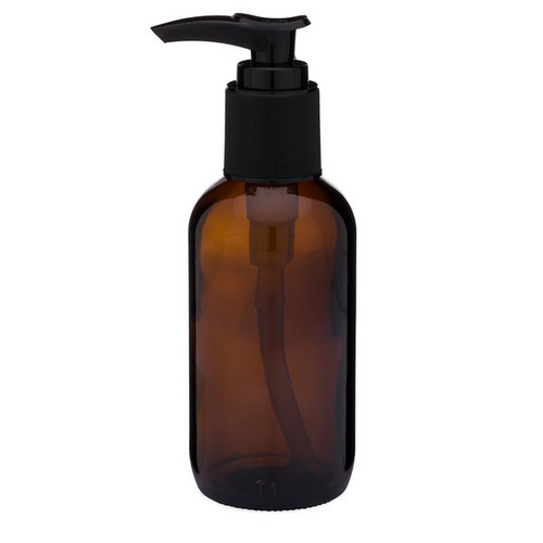 4 oz Amber Glass Boston Round Bottles (Black PP Lotion Pump) - AB4PB-24