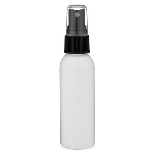 2 oz White HDPE Imperial Round Bottle & Black Atomizer - WP2AB