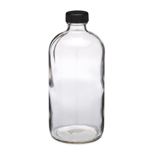 16 oz Clear Glass Boston Round Bottles (Black PP Cap) - BC16