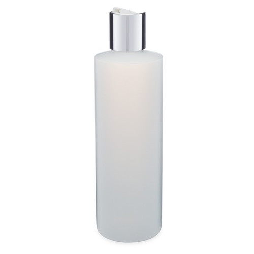 8 oz Natural HDPE Cylinder Round Bottle & Silver Disc Lid - CR8DISCS