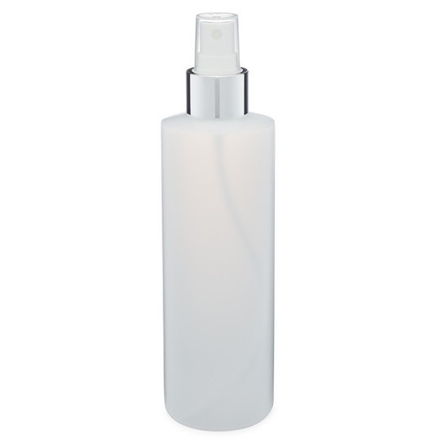8 oz Natural HDPE Cylinder Round Bottle & Silver Atomizer - CR8AS