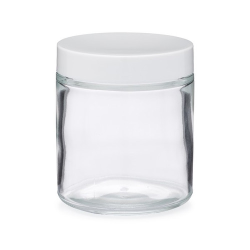 4 Oz Clear Glass Straight Sided Jar White Cap Berlin 2627