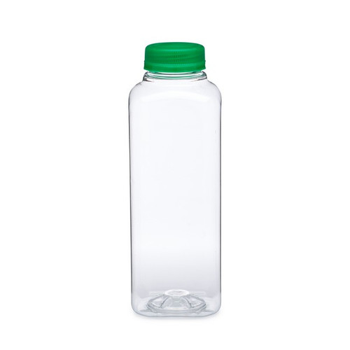 16 oz Clear PET Arched Plastic Square Beverage Bottles (Green Tamper Evident Cap) - 37618GRN