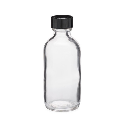 2 oz Clear Glass Boston Round Bottles (Black Phenolic Cap) - 4699B05CLR