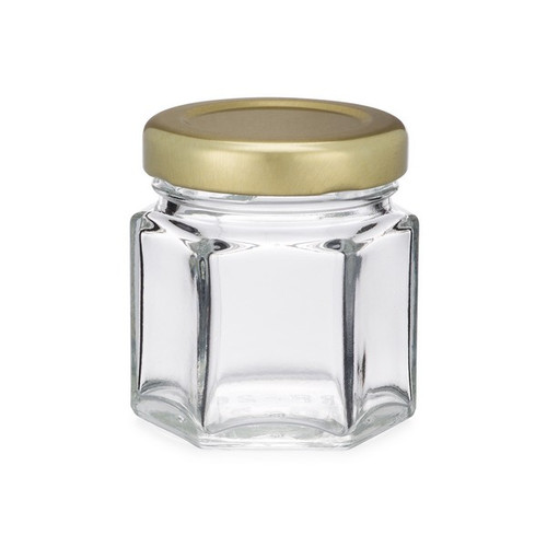 1.5 oz Clear Glass Hexagon Jars (Gold Metal Lug Cap) - 8022B41