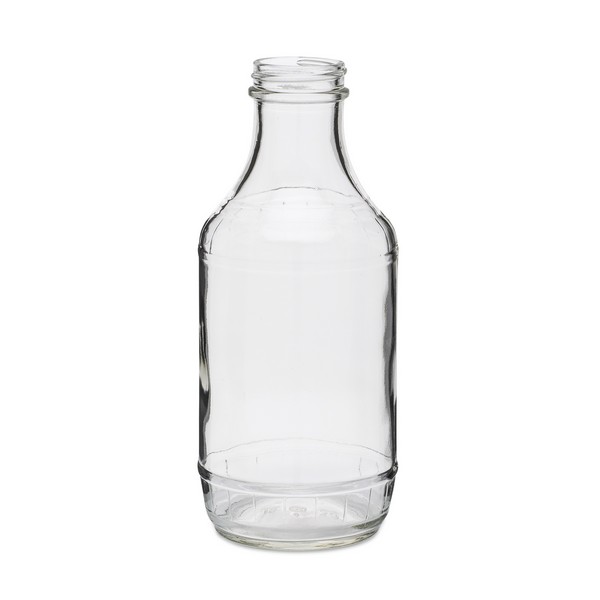 16 oz Clear Glass Sauce Decanter Bottles w/ Ribbed Black Lined Caps