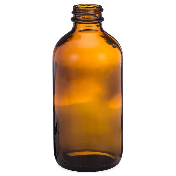 8 oz Amber Glass Boston Round Bottle (Black Cap) | Berlin