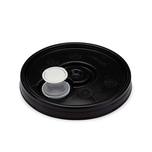 5 Gallon Black Tear Strip Plastic Pail Lid w/Gasket, Plastic Spout & Rieke®  Vent Plug (P7 Series)
