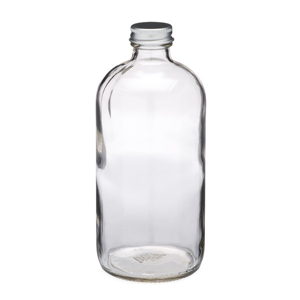 16 oz. Clear Boston Round Glass Bottle, 28mm 28-400, 295 Grams