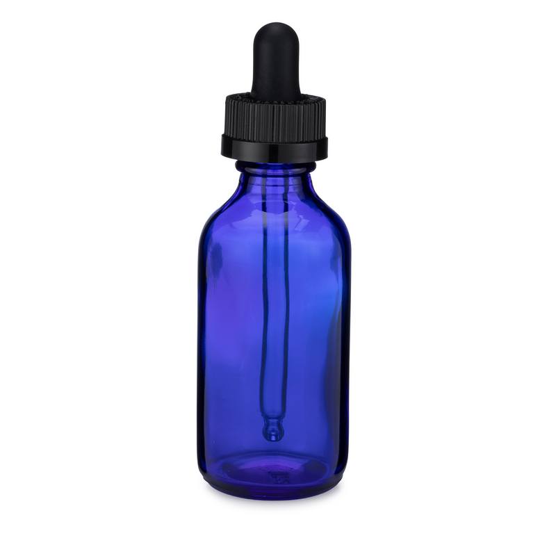 2 oz Cobalt Blue Glass Boston Round Bottles with Child-Resistant Capable  Dropper Cap - 4998B86