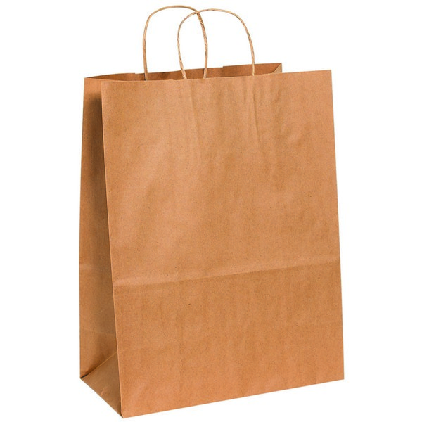 1,000 Bags 13 x 7 x 17 Custom Printed 1 Color on 1 Side Natural Kraft Paper  Shopping Bags ($.92 each) - Bag Barn, Online Services Inc.